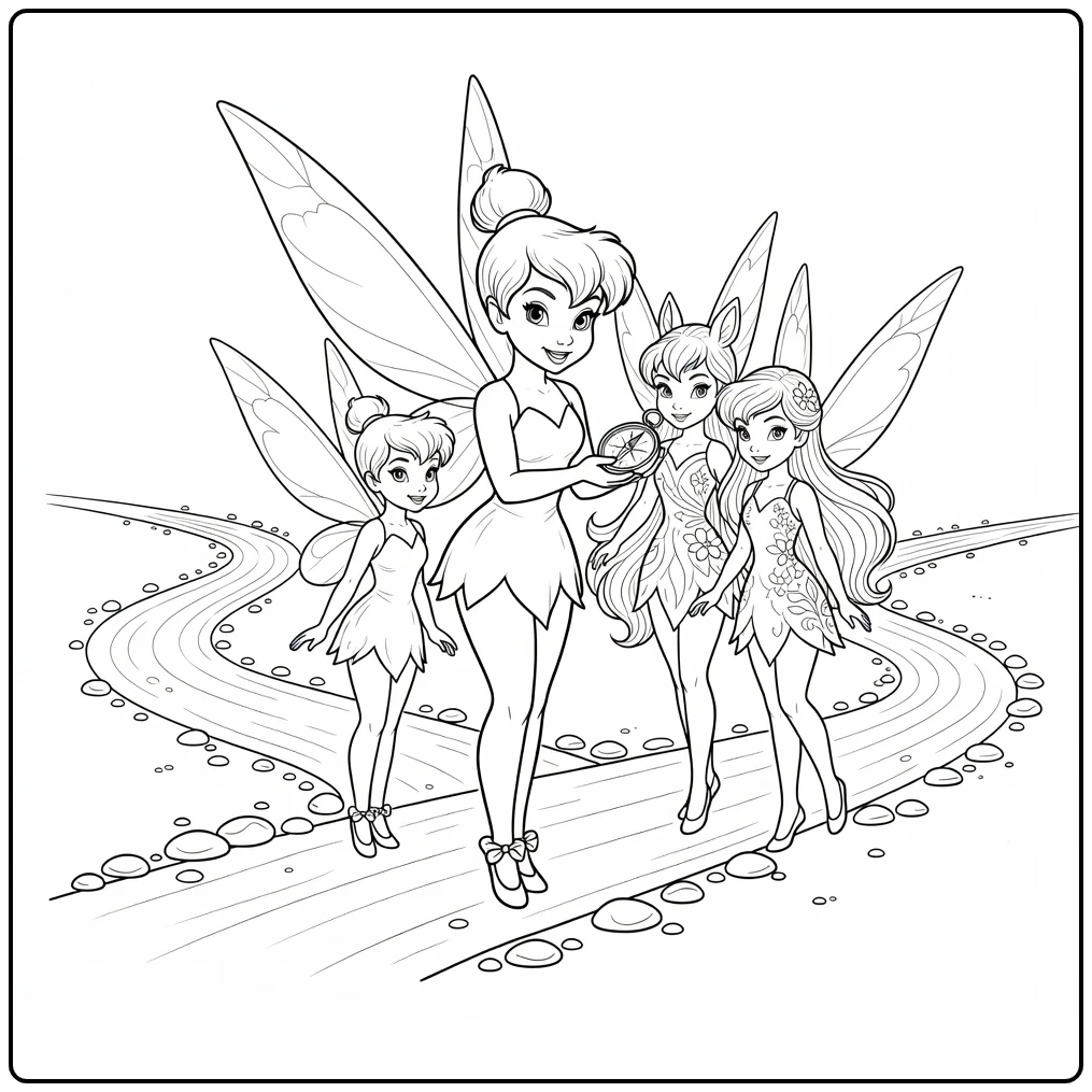 Tinker Bell Compass with Forest Path coloring page