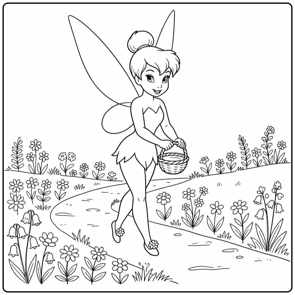 Tinker Bell on Flower Forest Path coloring page