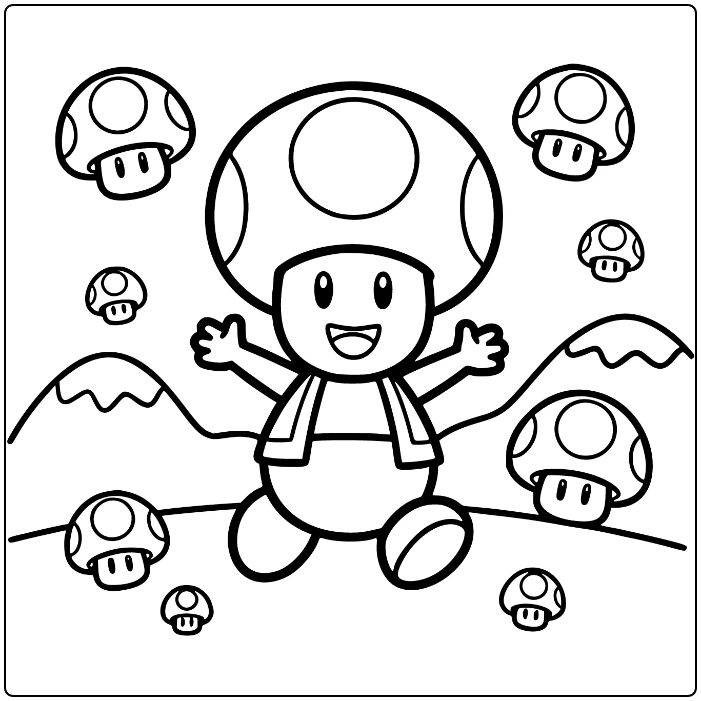 Happy Toad Running with Arms Wide coloring page