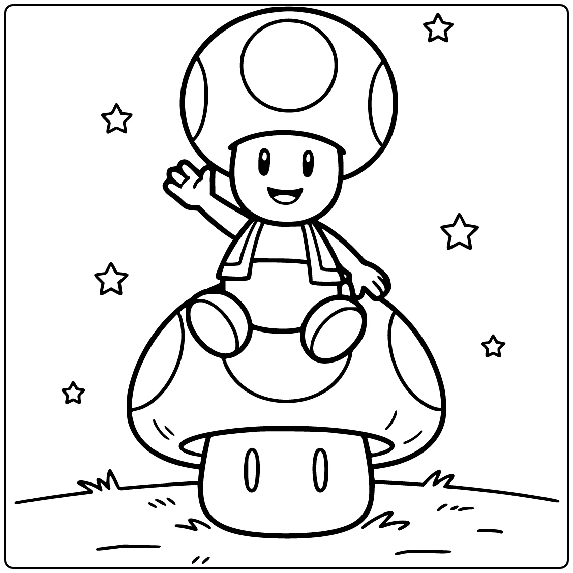 Mario Friendly Toad on Mushroom coloring page