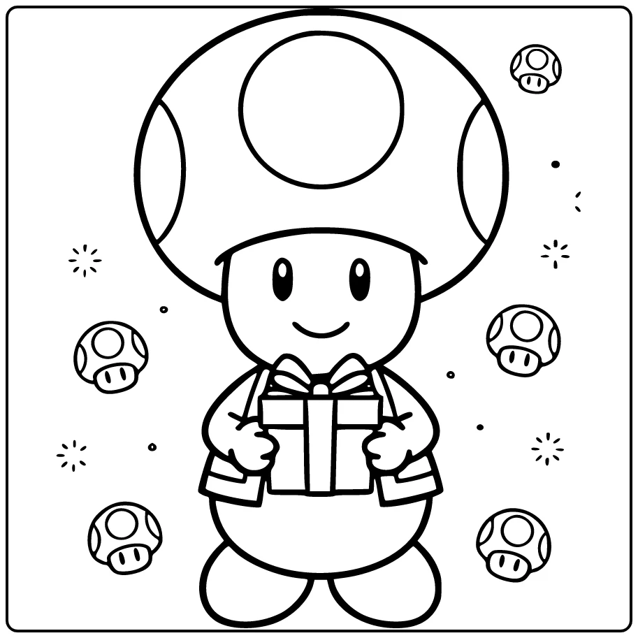 Mario Toad with Small Gift at the Edge coloring page