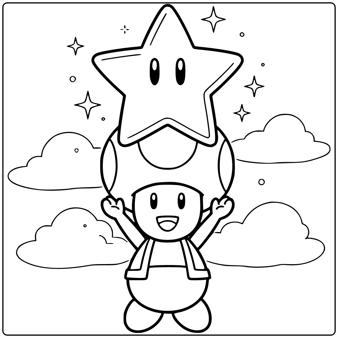 Mario Toad with Star Above Head coloring page