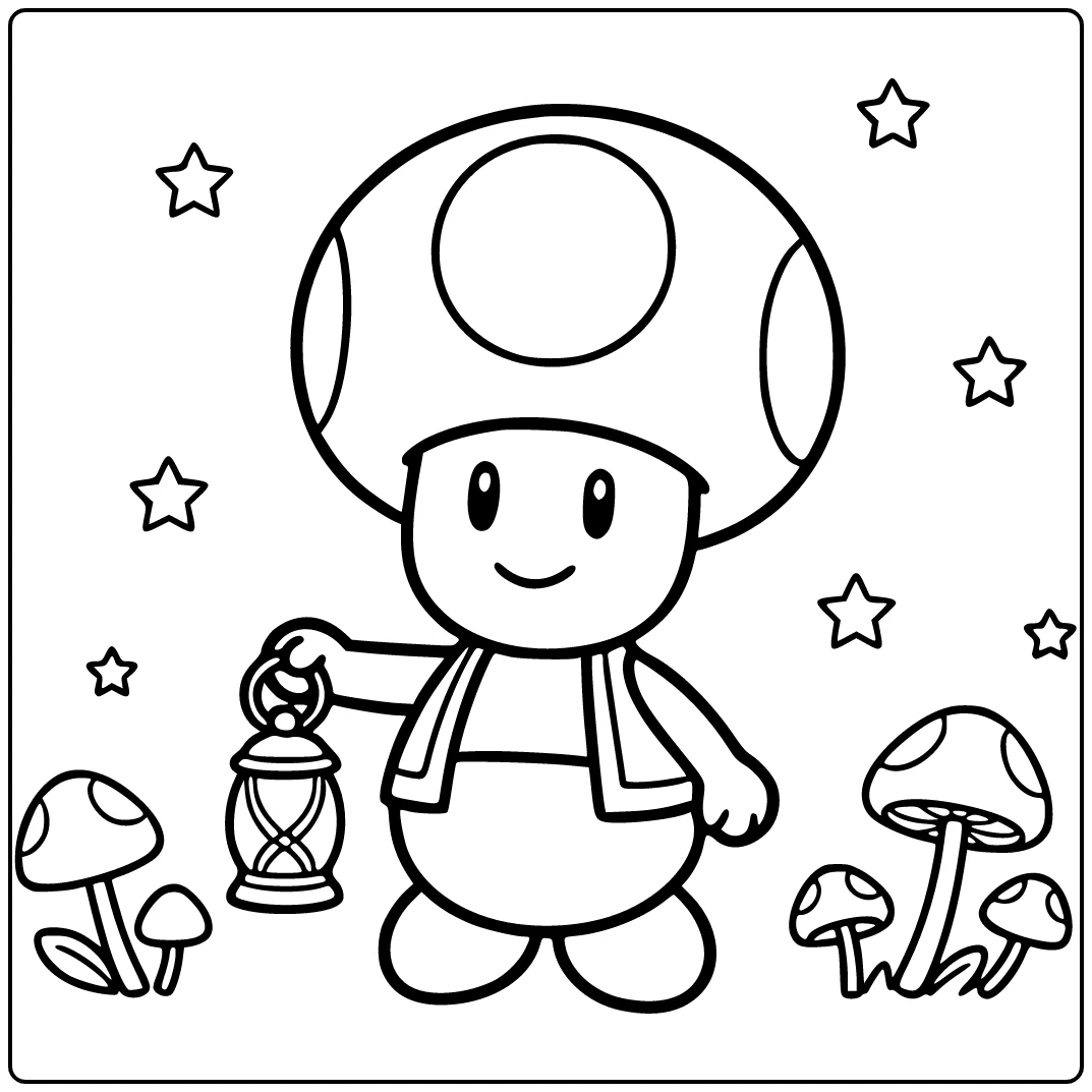 Mario Toad with Lantern in Center coloring page