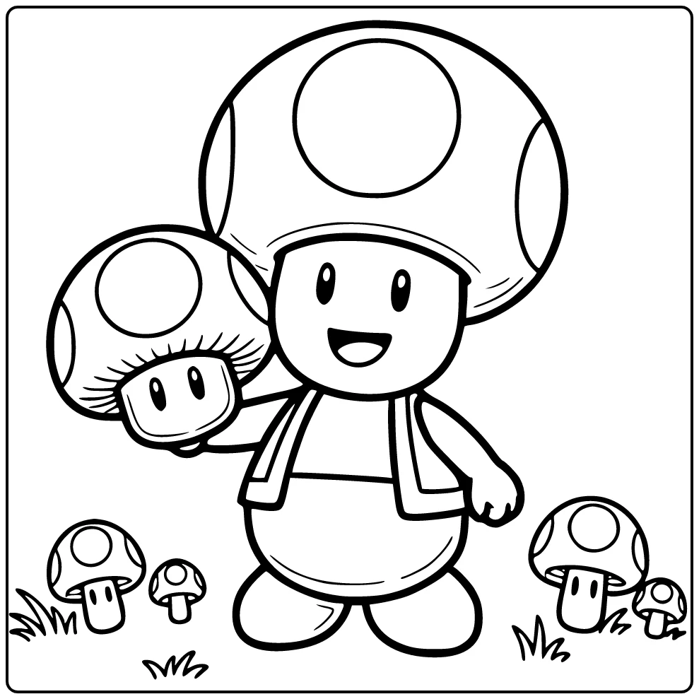 Mario Toad with Mushroom coloring page