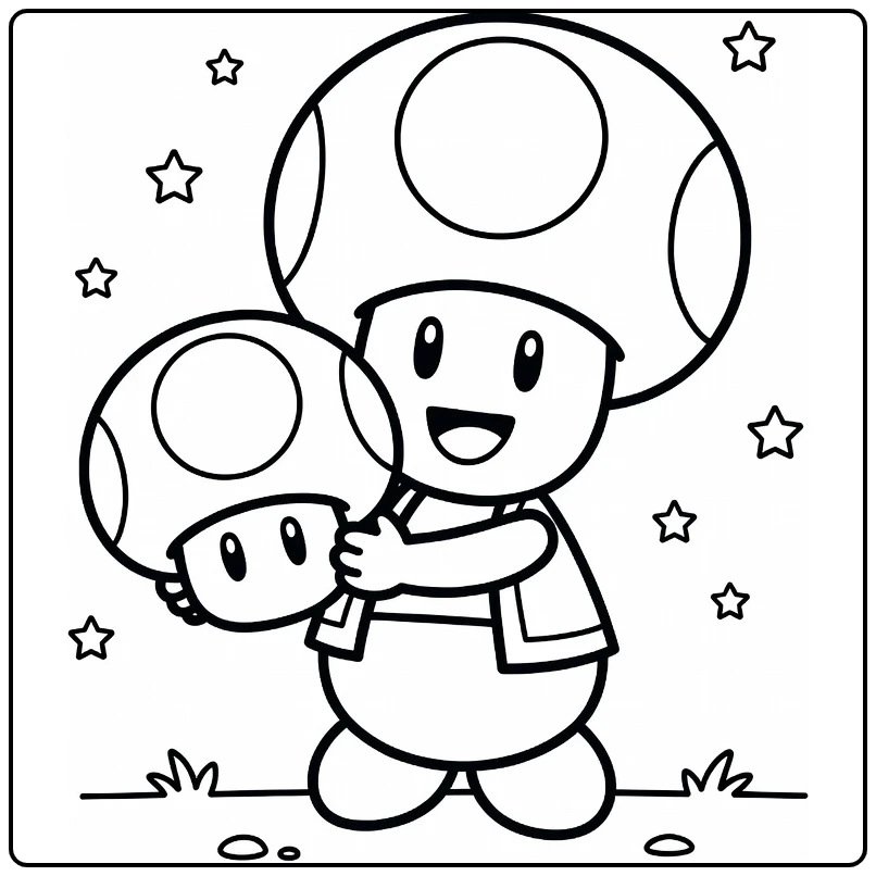 Mario Cheerful Toad with Mushroom Holding coloring page