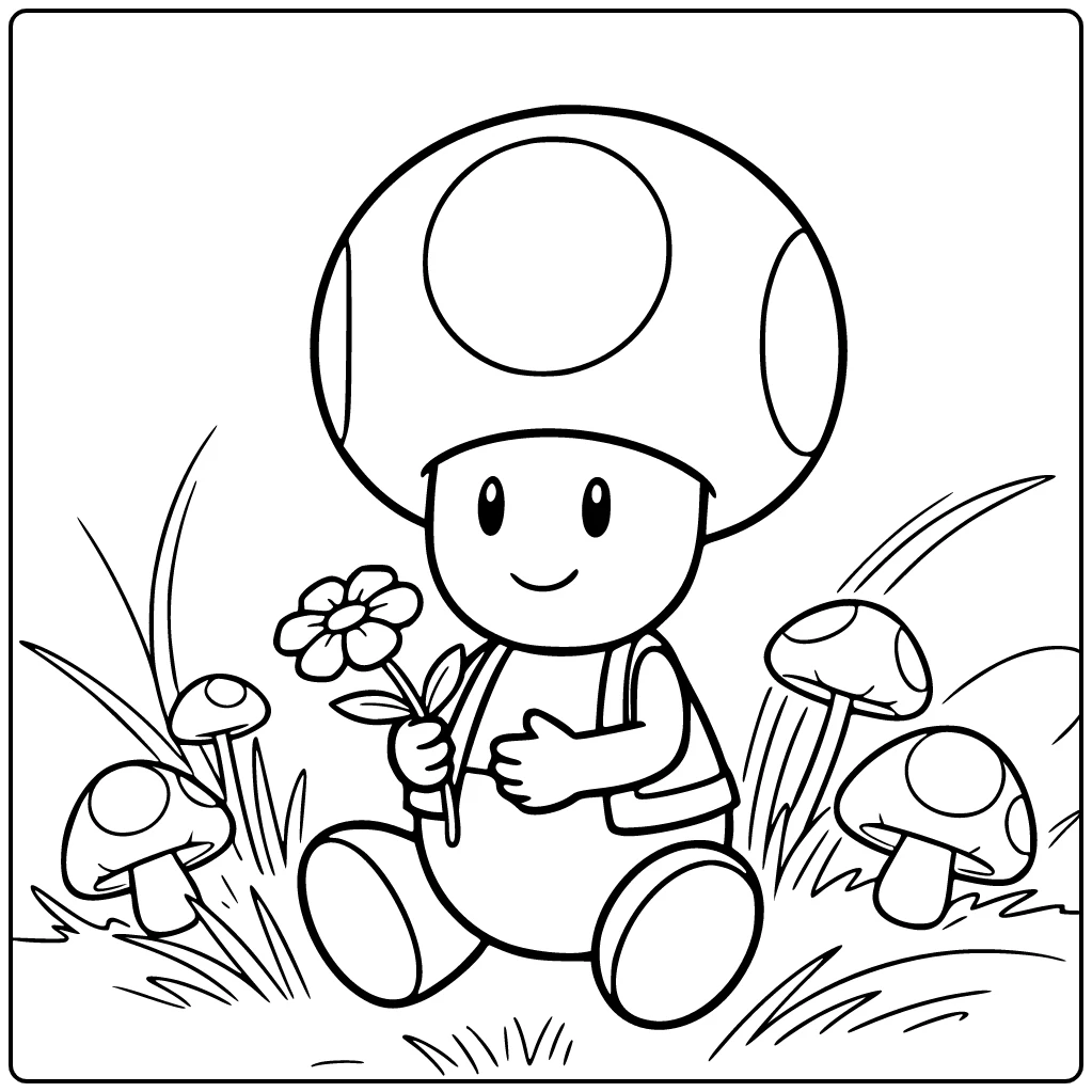 Toad Sitting and Admiring a Small Flower coloring page