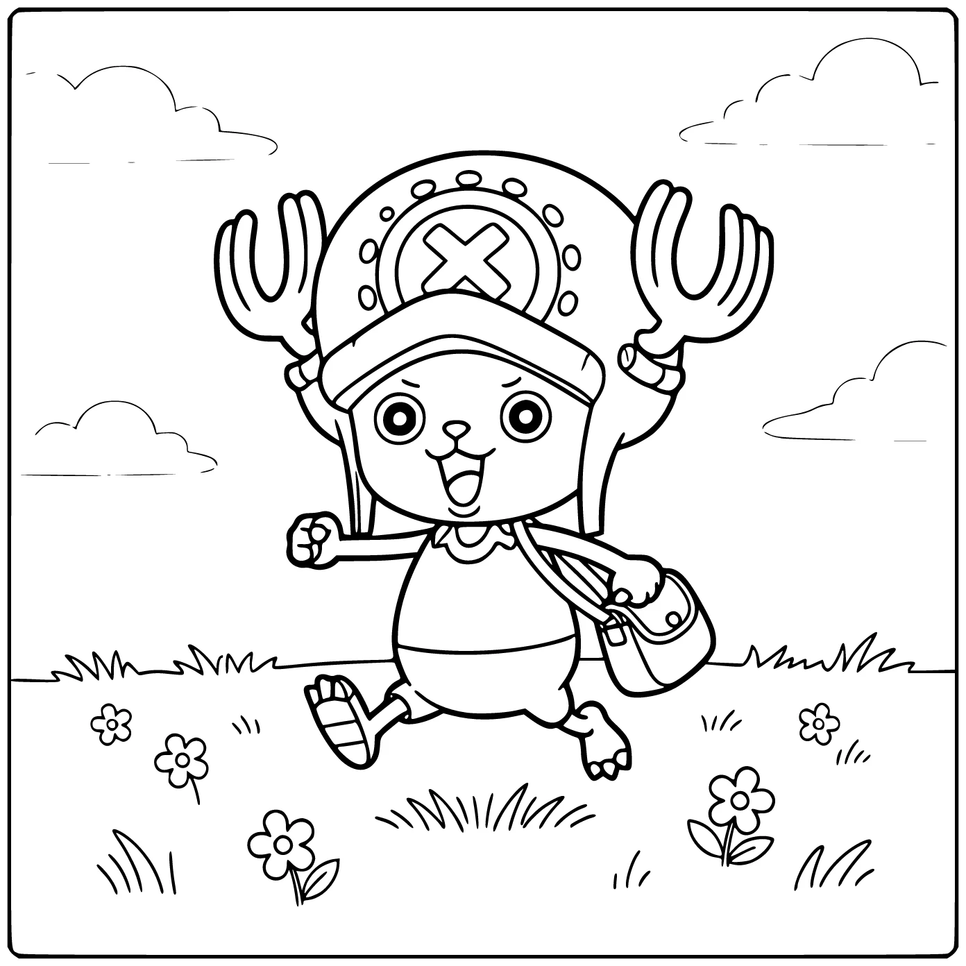 Tony Tony Chopper Cheerful Running with Bag coloring page