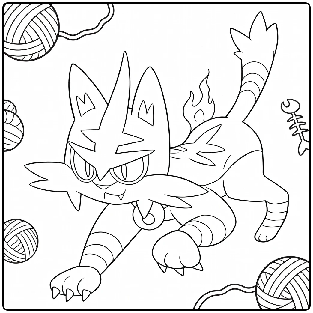 Torracat Pokemon Fire Growling Attack Pose coloring page