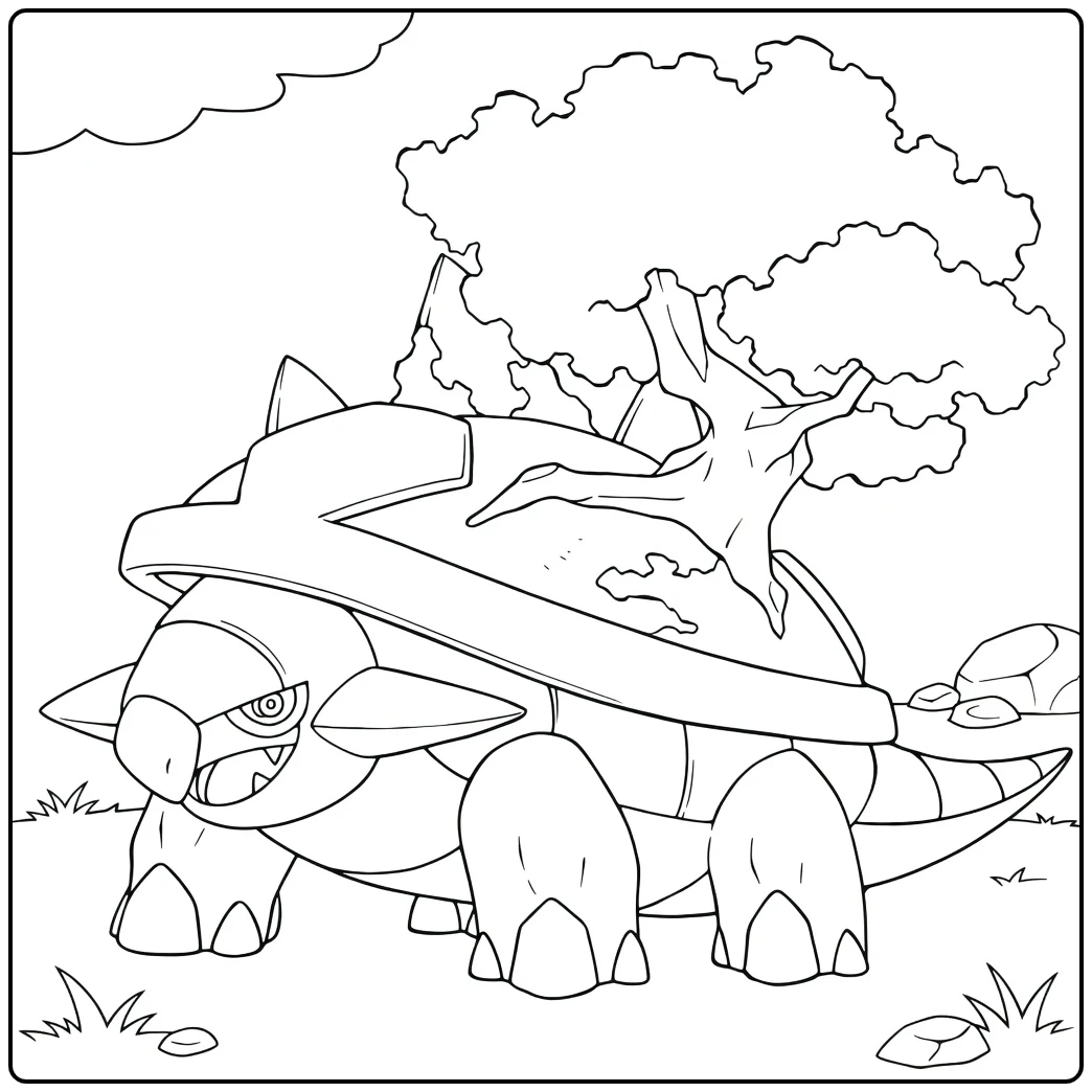 Torterra Pokemon Turtle in Nature coloring page