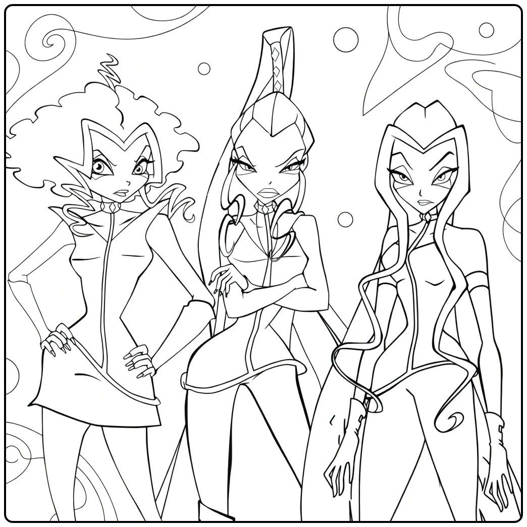 Trix Tough Witches Icy Darcy Stormy coloring page