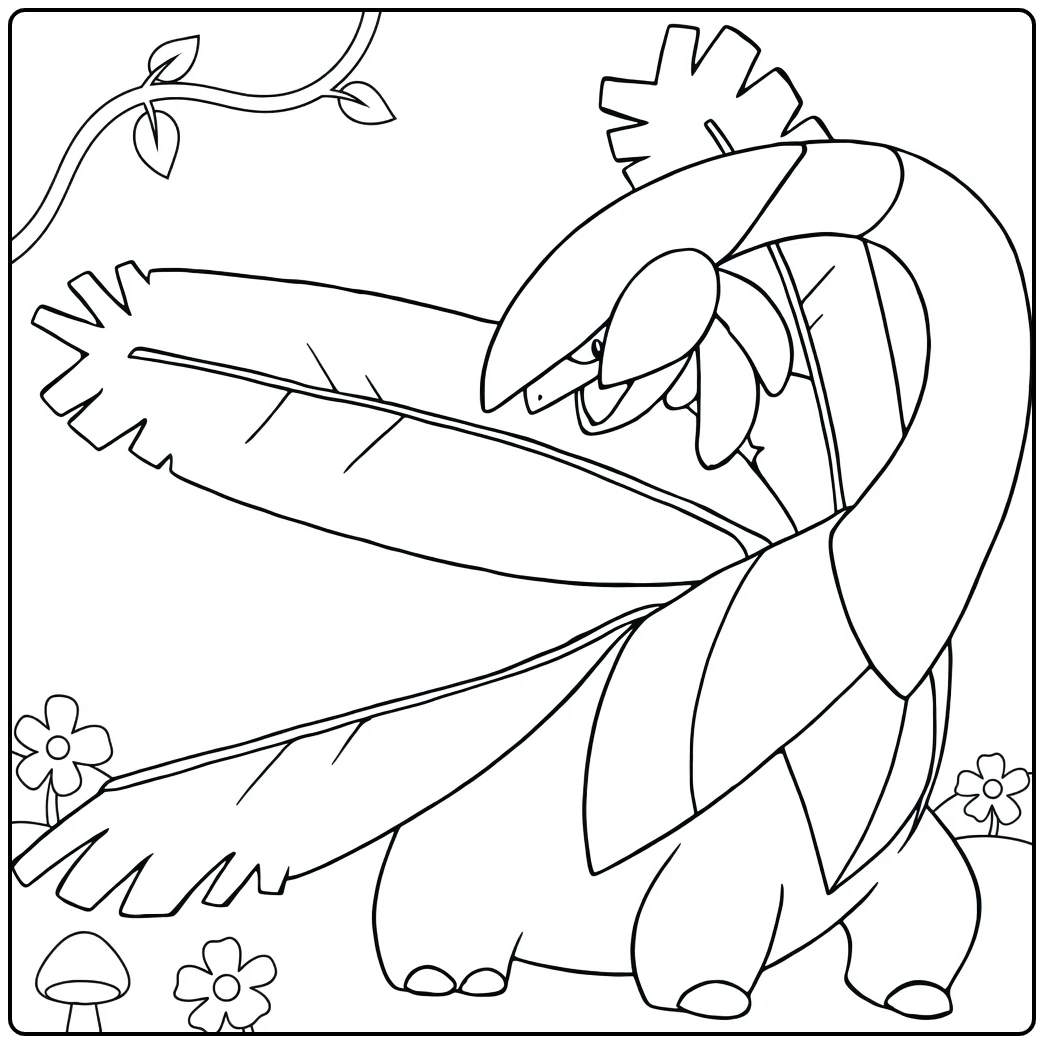 Tropius Dinosaur with Bananas and Flowers coloring page