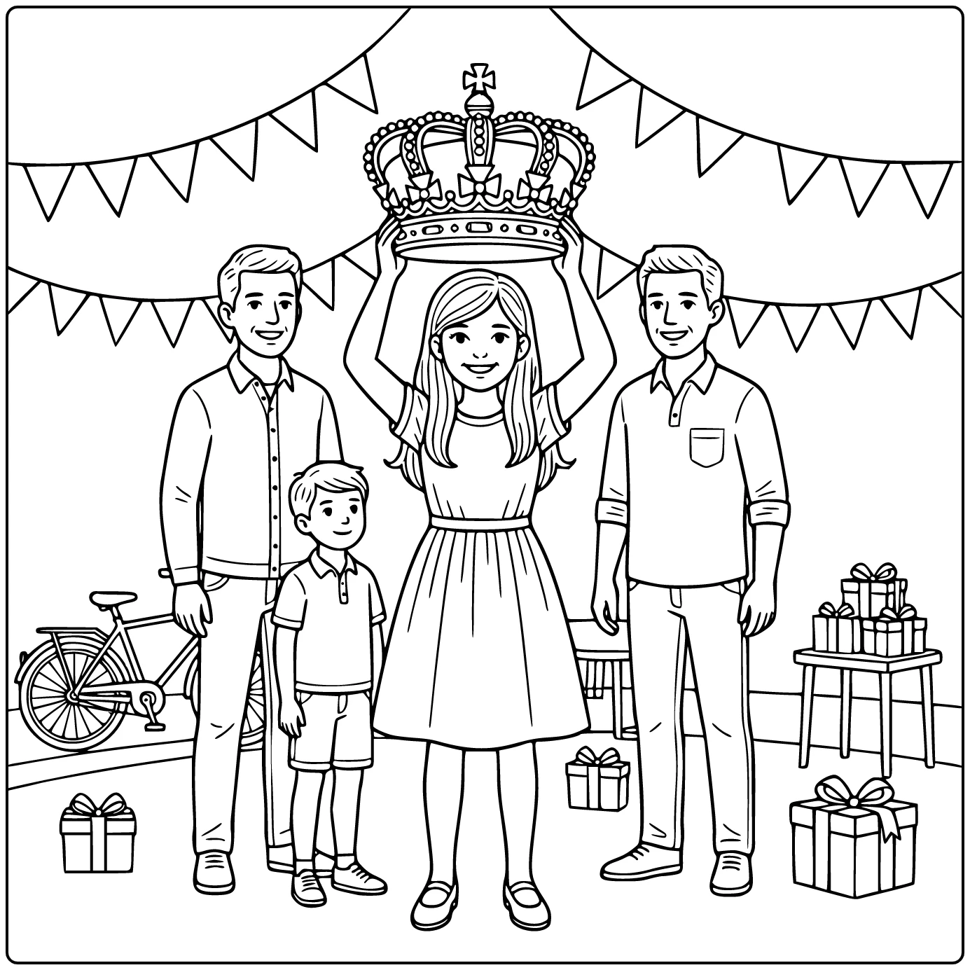 Proud Young Girl Crown Holding King's Day coloring page