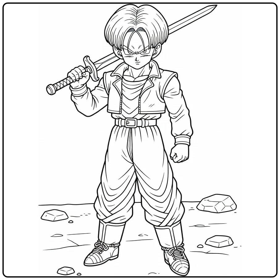 Trunks Hero with Sword and Determined Stare coloring page