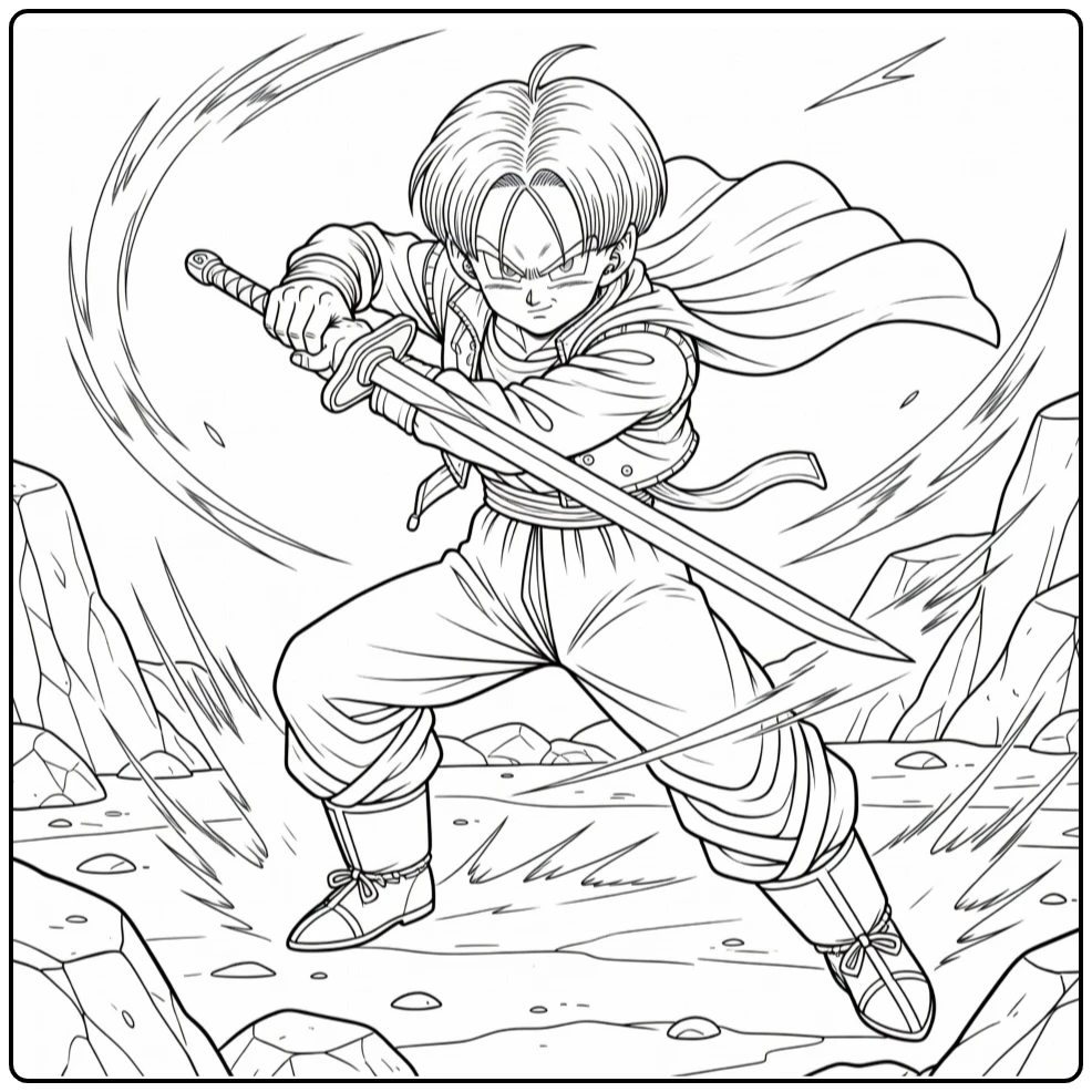 Trunks in Dynamic Sword Grip coloring page