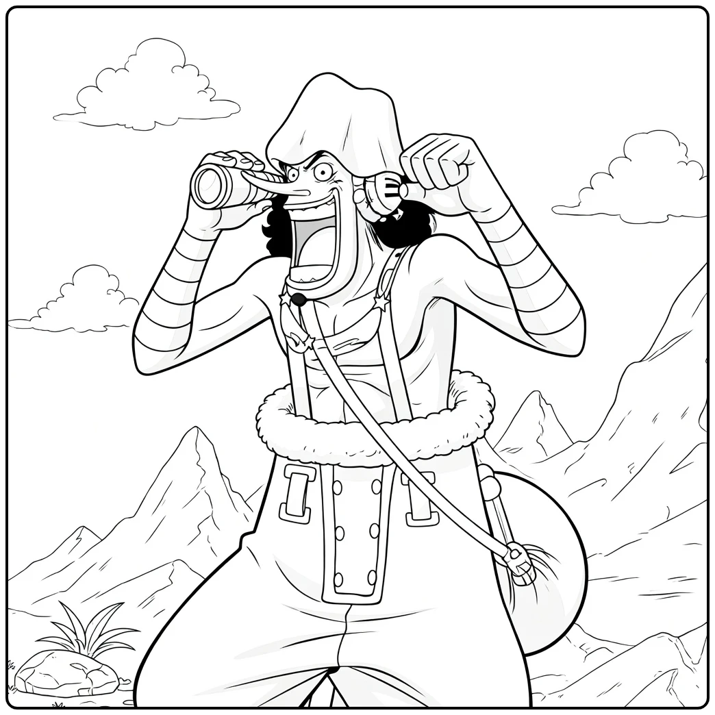 Usopp with Binoculars and a Hood coloring page