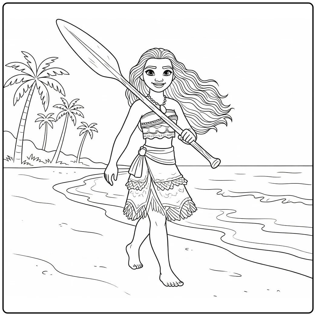 Moana at Coast Paddle Over Shoulder coloring page