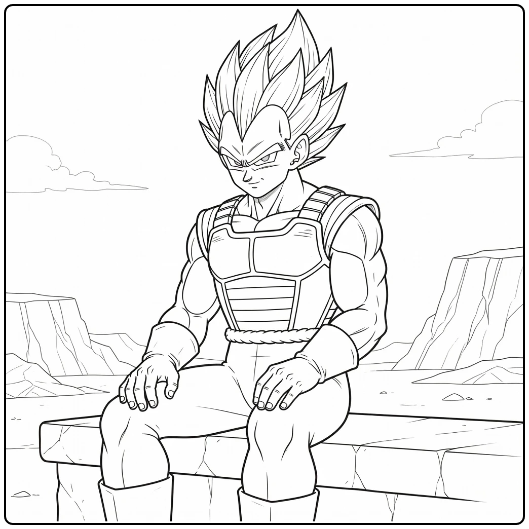 Vegeta in Royal Pose on Stone Ledge coloring page
