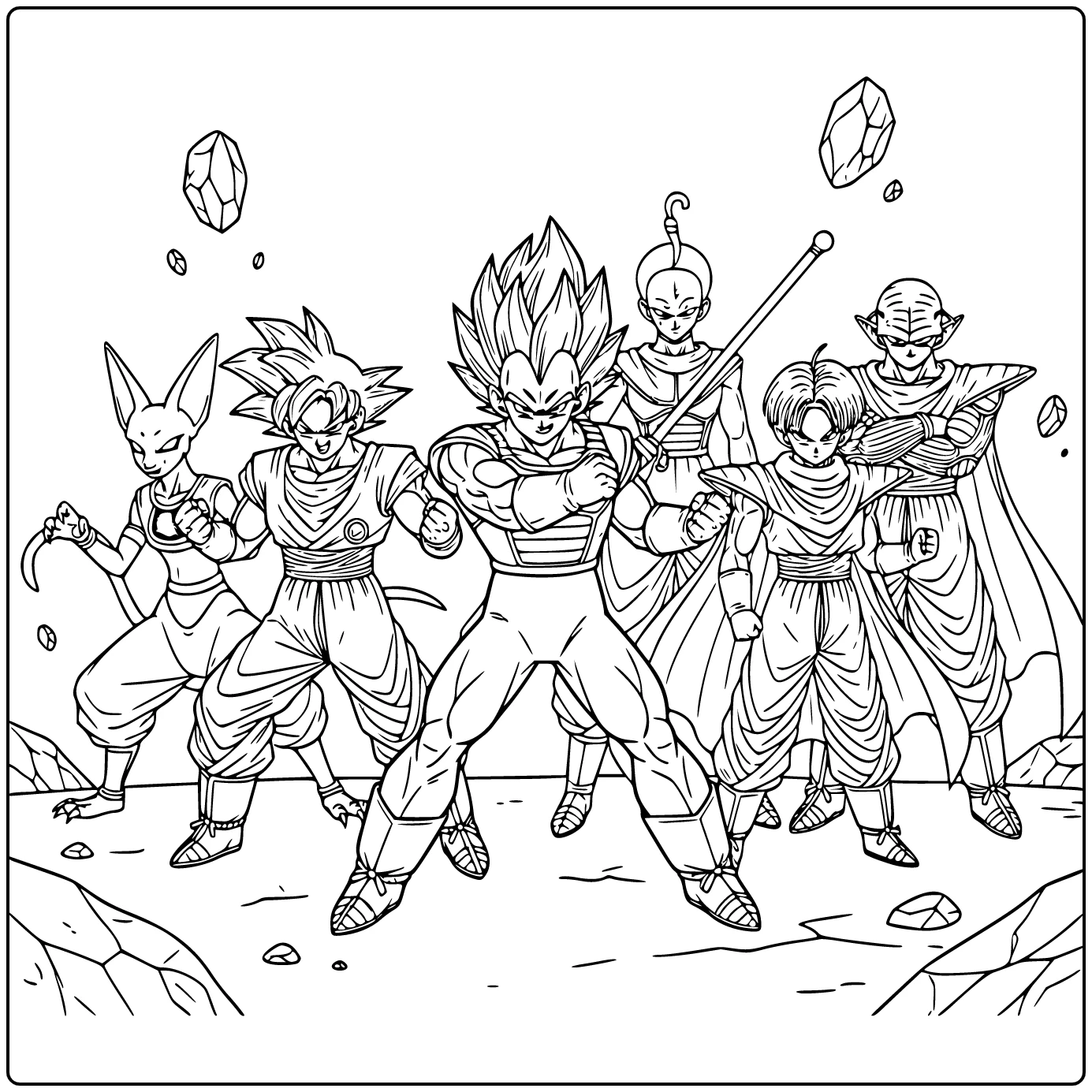 Vegeta in Mighty God Transformation Stance coloring page