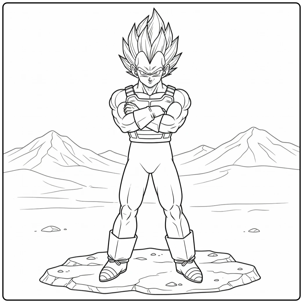 Vegeta Calm Pose Serious Royal Stare coloring page