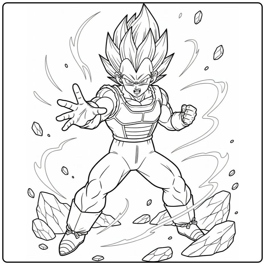 Super Saiyan Blue Vegeta Attack Pose coloring page