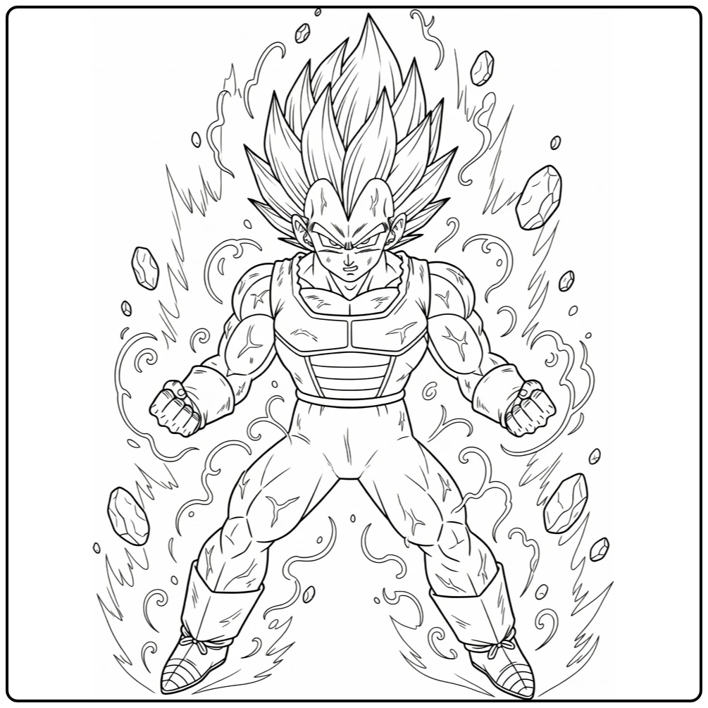 Vegeta Super Saiyan Transforming in Battle Pose coloring page