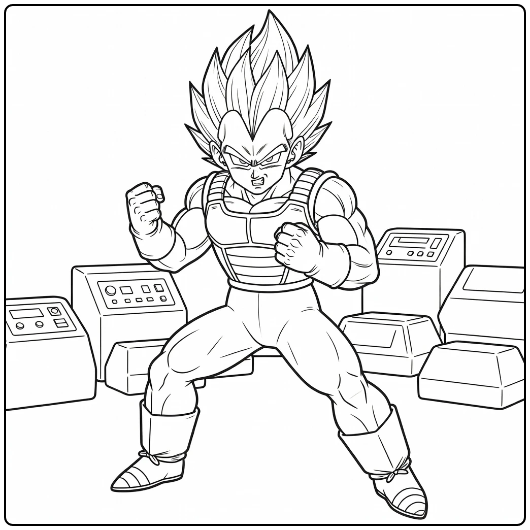 Vegeta Training with Determined Face and Fists coloring page