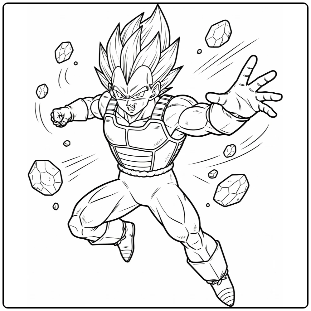 Vegeta in Flight and Action coloring page
