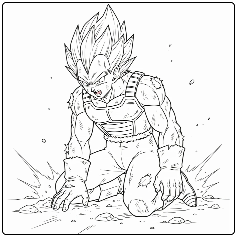 Vegeta Breathing Heavily After Battle coloring page