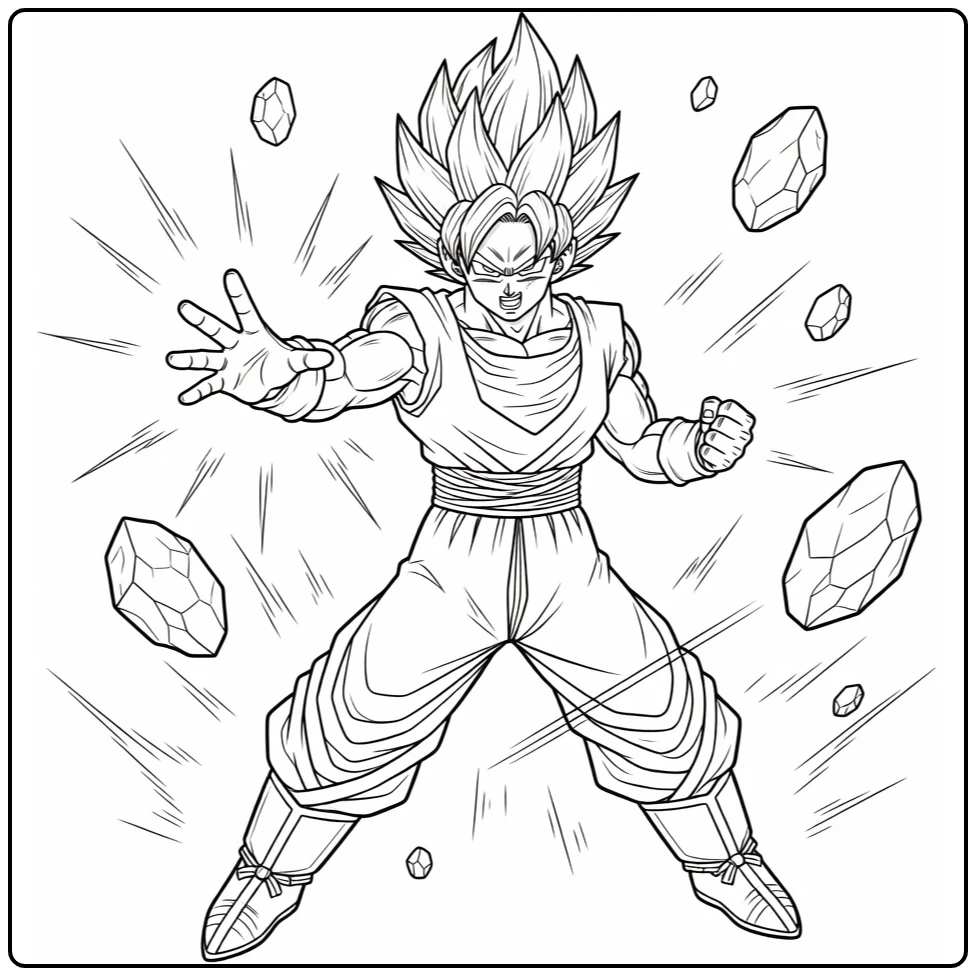Vegito in Action Pose with Spiky Hair and Energy coloring page