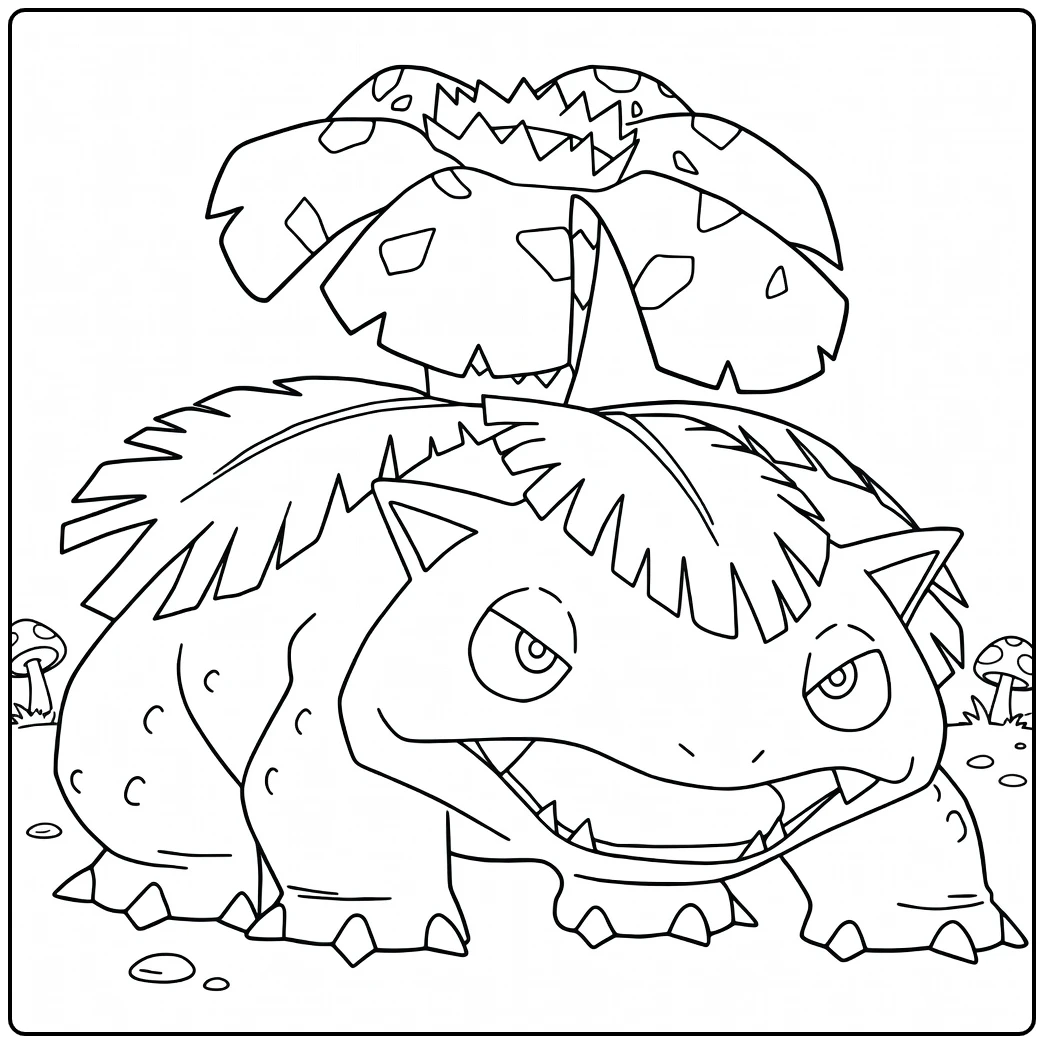 Venusaur with Mushrooms coloring page
