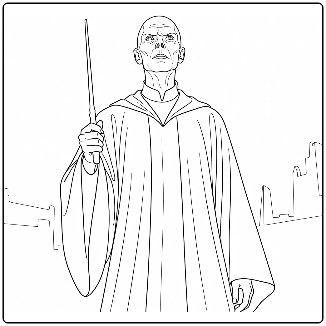 Voldemort Harry Potter Angry Sorcerer with Flowing Cloak coloring page