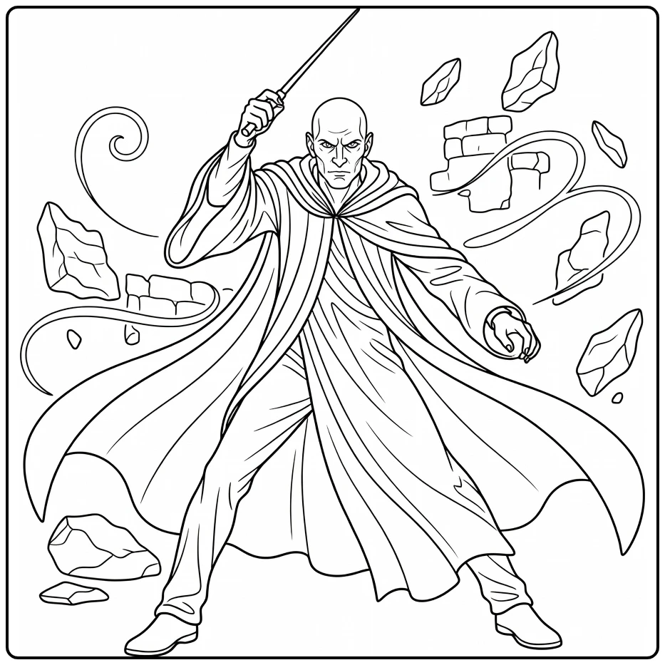 Voldemort Harry Potter Tense Duel Pose coloring page