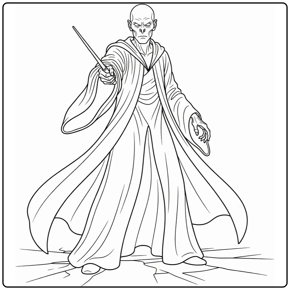 Voldemort Harry Potter in Dramatic Battle Pose coloring page