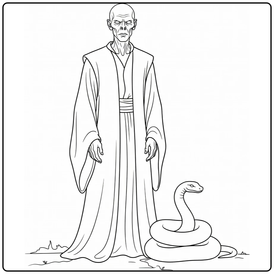 Voldemort Harry Potter Beside Coiling Nagini coloring page