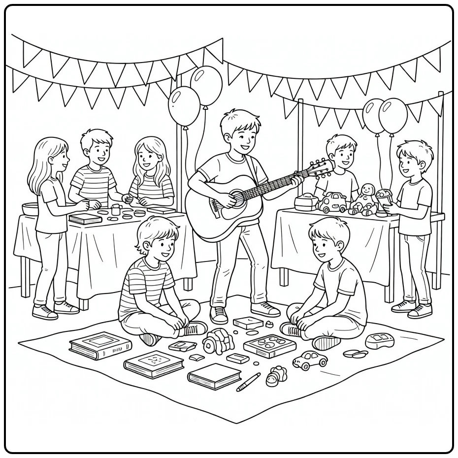 Flea Market King's Day Playing Children coloring page