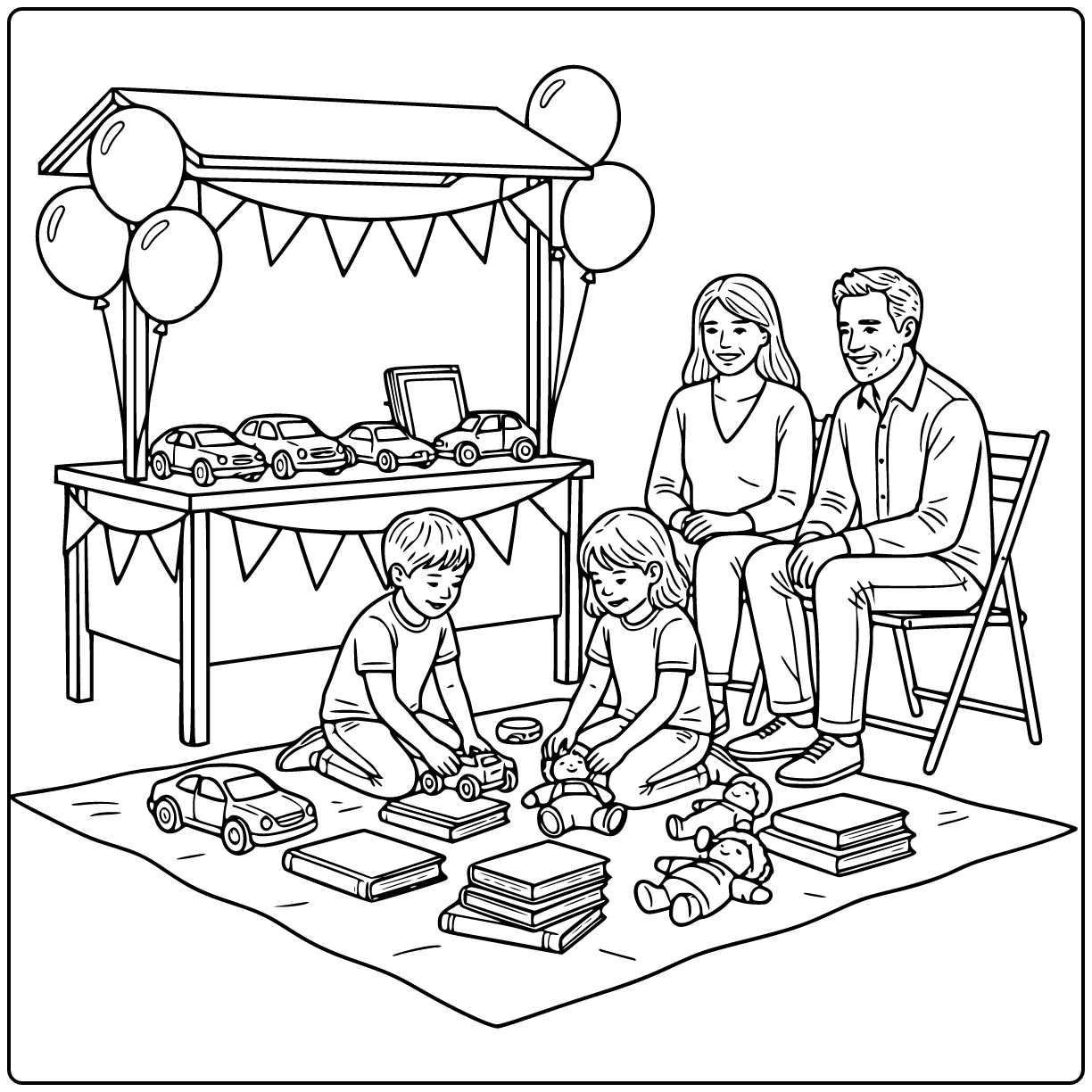 King's Day Dutch Family Flea Market coloring page