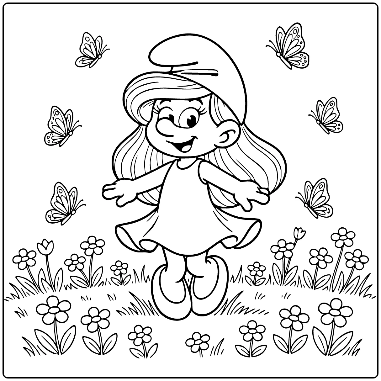 Cheerful Dancing in Meadow Smurfette coloring page