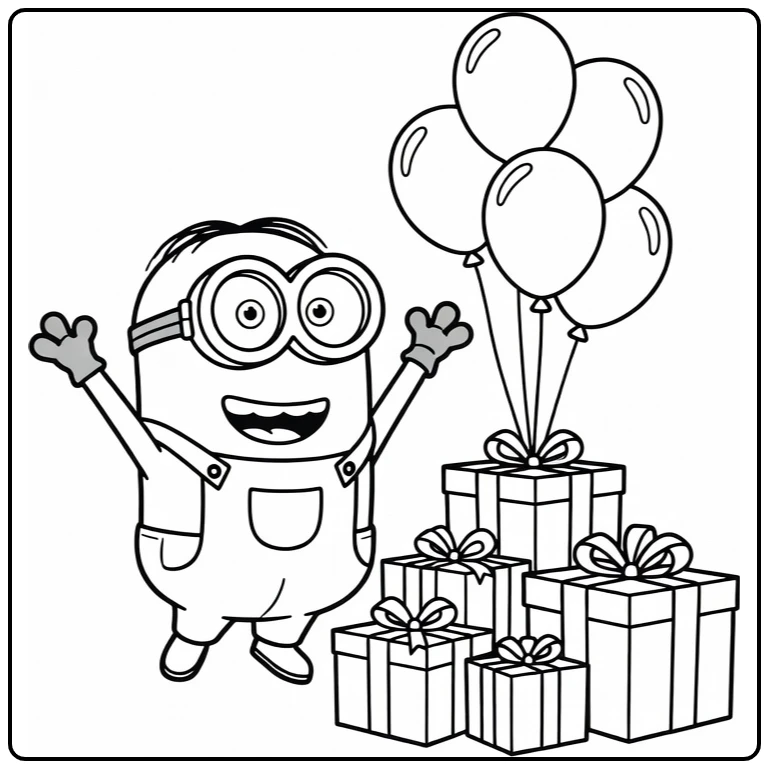 Cheerful Minions Birthday Jumping Minion coloring page