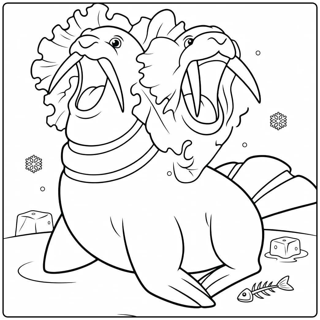 Walrein Water Pokemon on Ice with Snowflakes coloring page