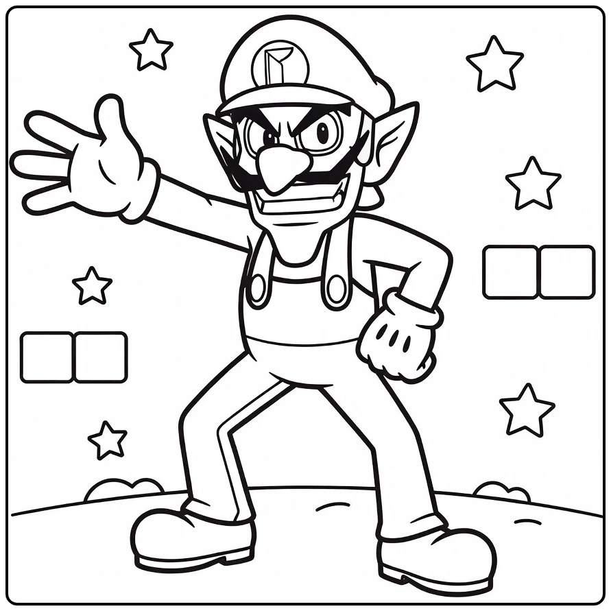 Waluigi Sly Smile and Stars coloring page