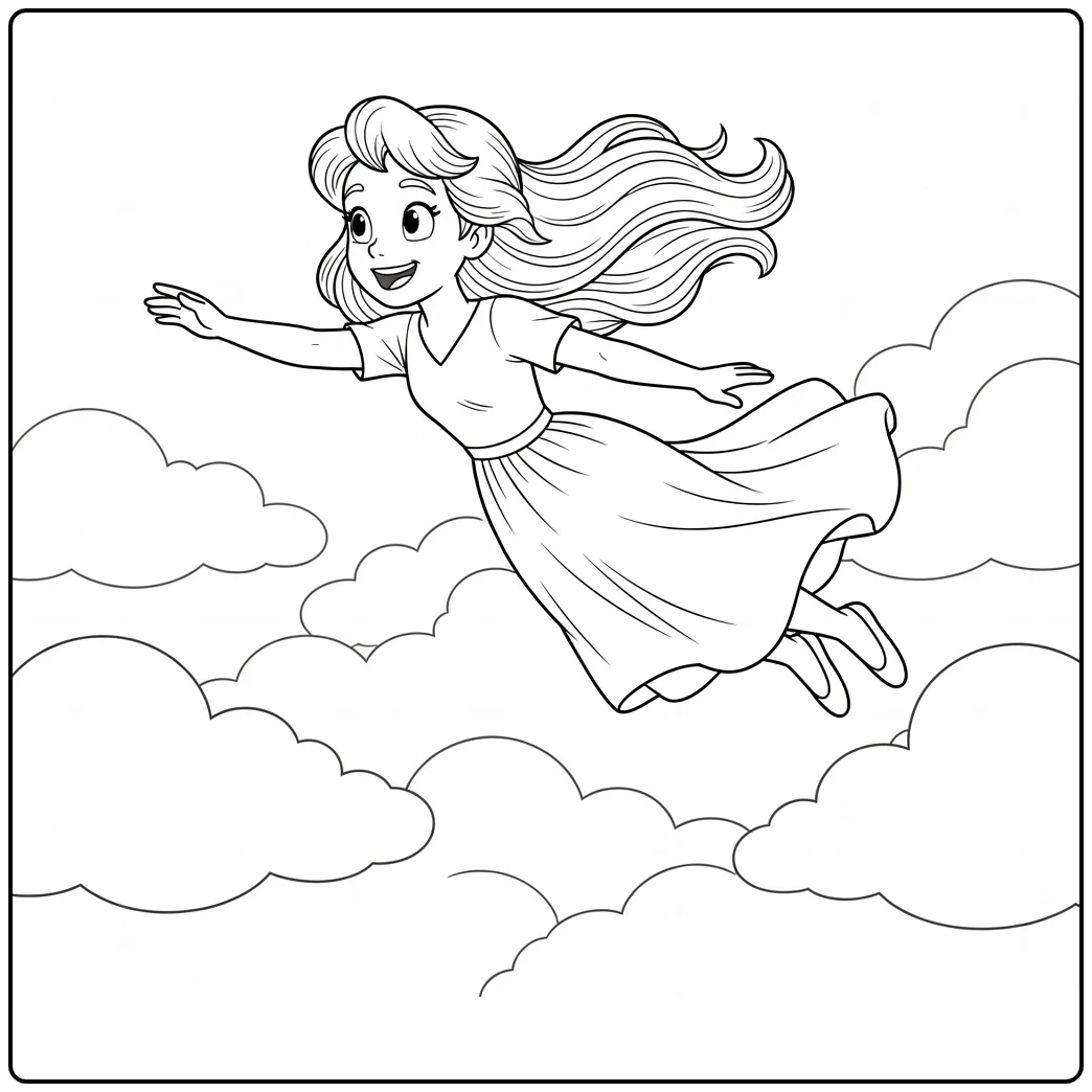 Wendy Darling Happy Smile in Clouds coloring page
