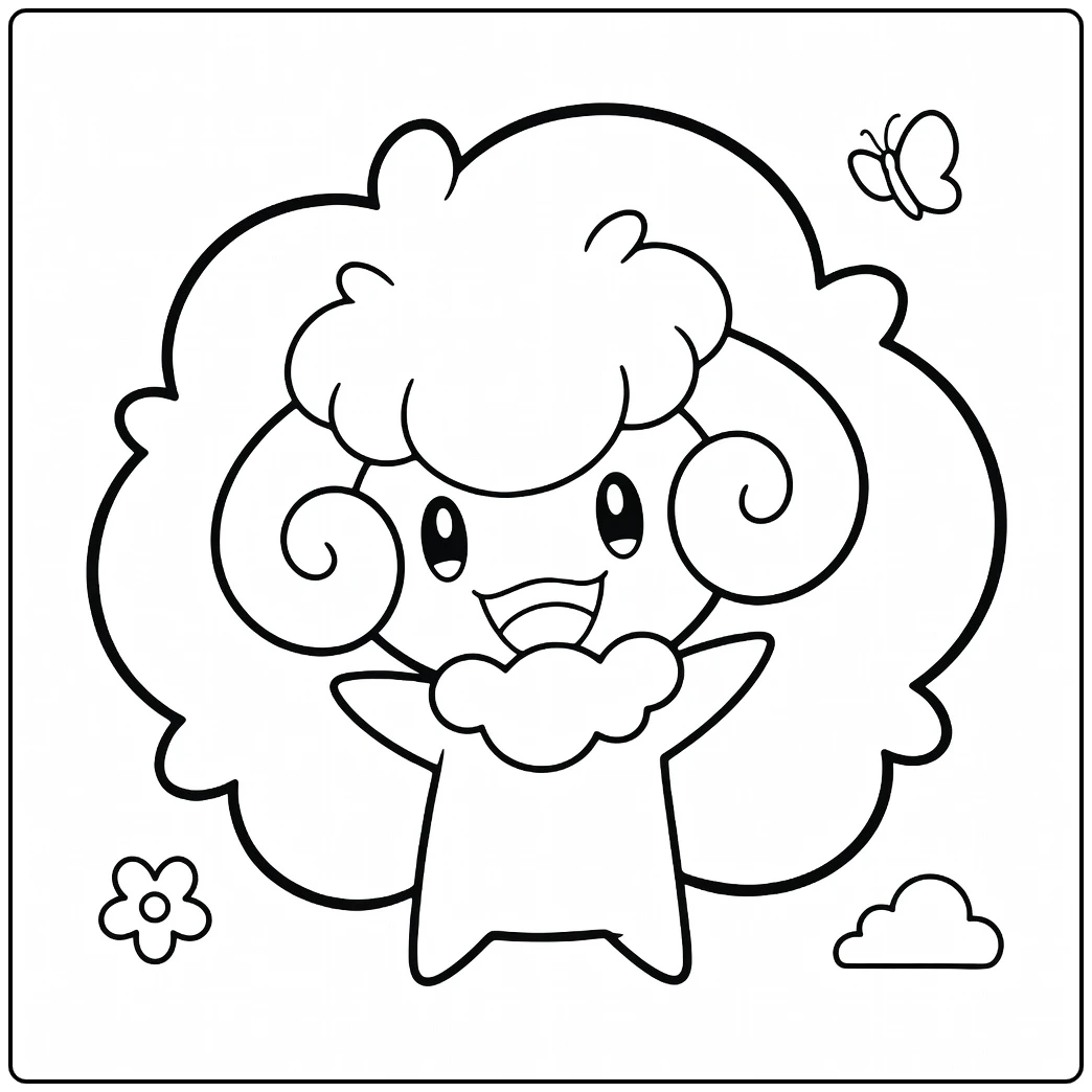 Whimsicott Cheerful Fluffy with Flowers coloring page