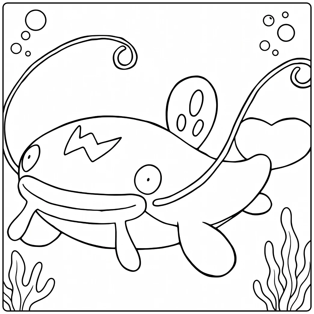 Whiscash Water Pokemon Swimming Underwater coloring page