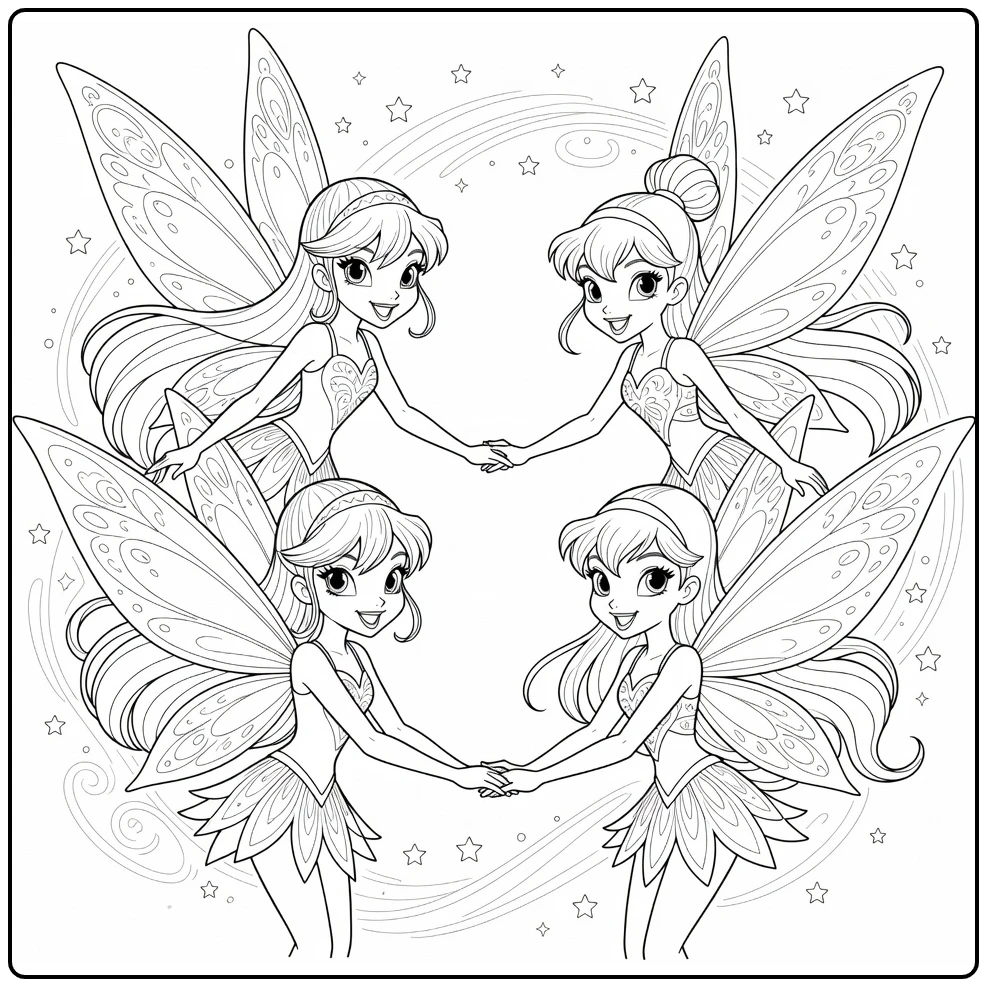 Winx Club Bloom Leading Stella Musa and Tecna coloring page