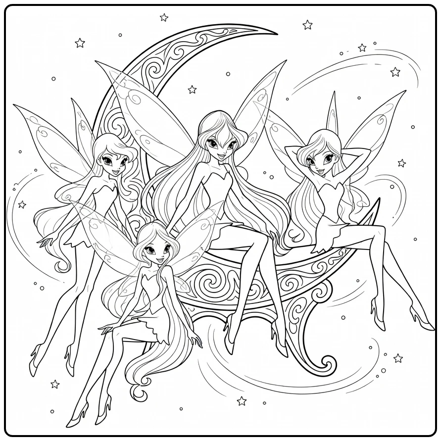 Winx Club Bloom Stella Musa and Flora coloring page