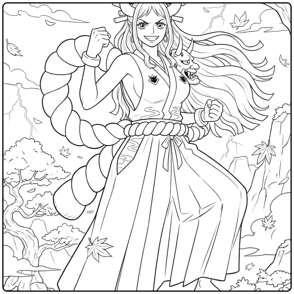 Yamato in Action Pose Autumn Landscape coloring page