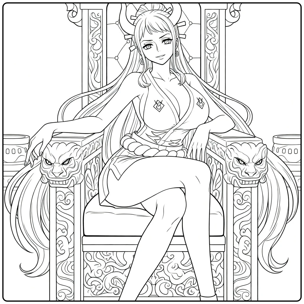 Yamato on a Throne coloring page