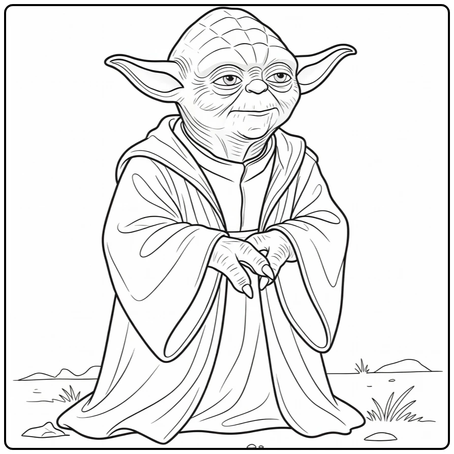 Yoda Heroic Portrait with Wise Layered Robe coloring page