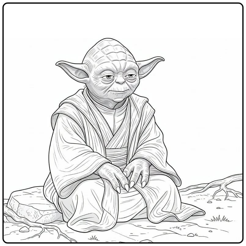 Yoda in Calm Meditation on Rock coloring page