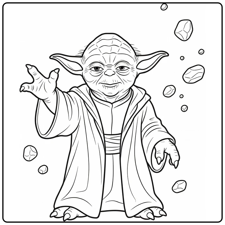 Yoda Focused Force Gesture and Rocks coloring page